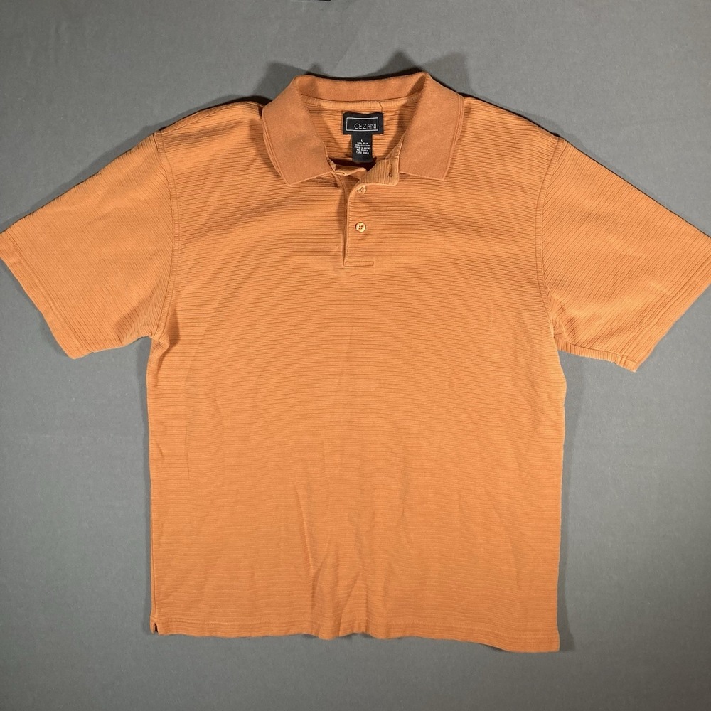Cezani‎ Polo Shirt Mens Large Silk Cotton Orange Short Sleeve Casual